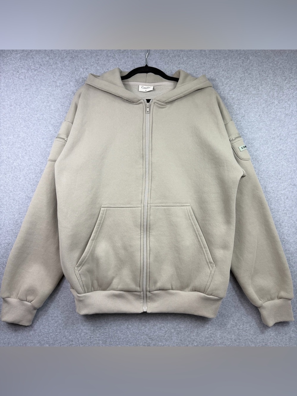 Comfrt Travel Essentials Zip Hoodie in Stone Adult Unisex Size M